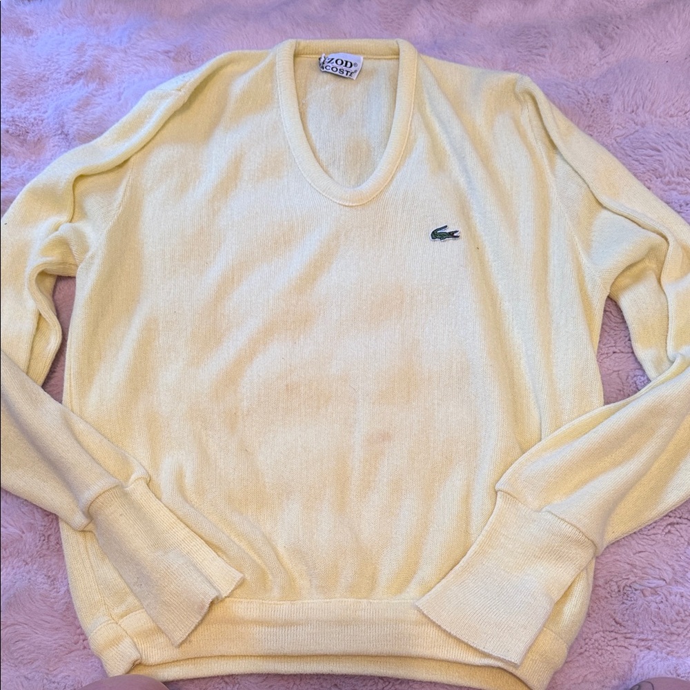 Vintage Izod Lacoste Mens V Neck Knit Sweater yellow
